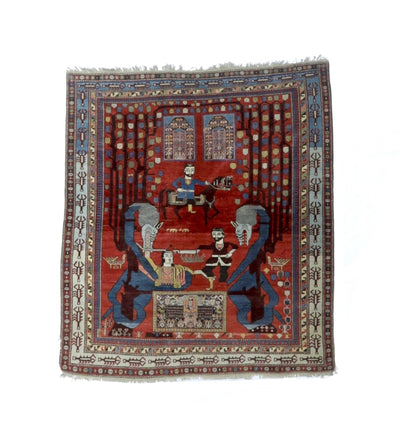 Fine Antique Caucasian Shirvan unusual pictorial design Rug 4'11