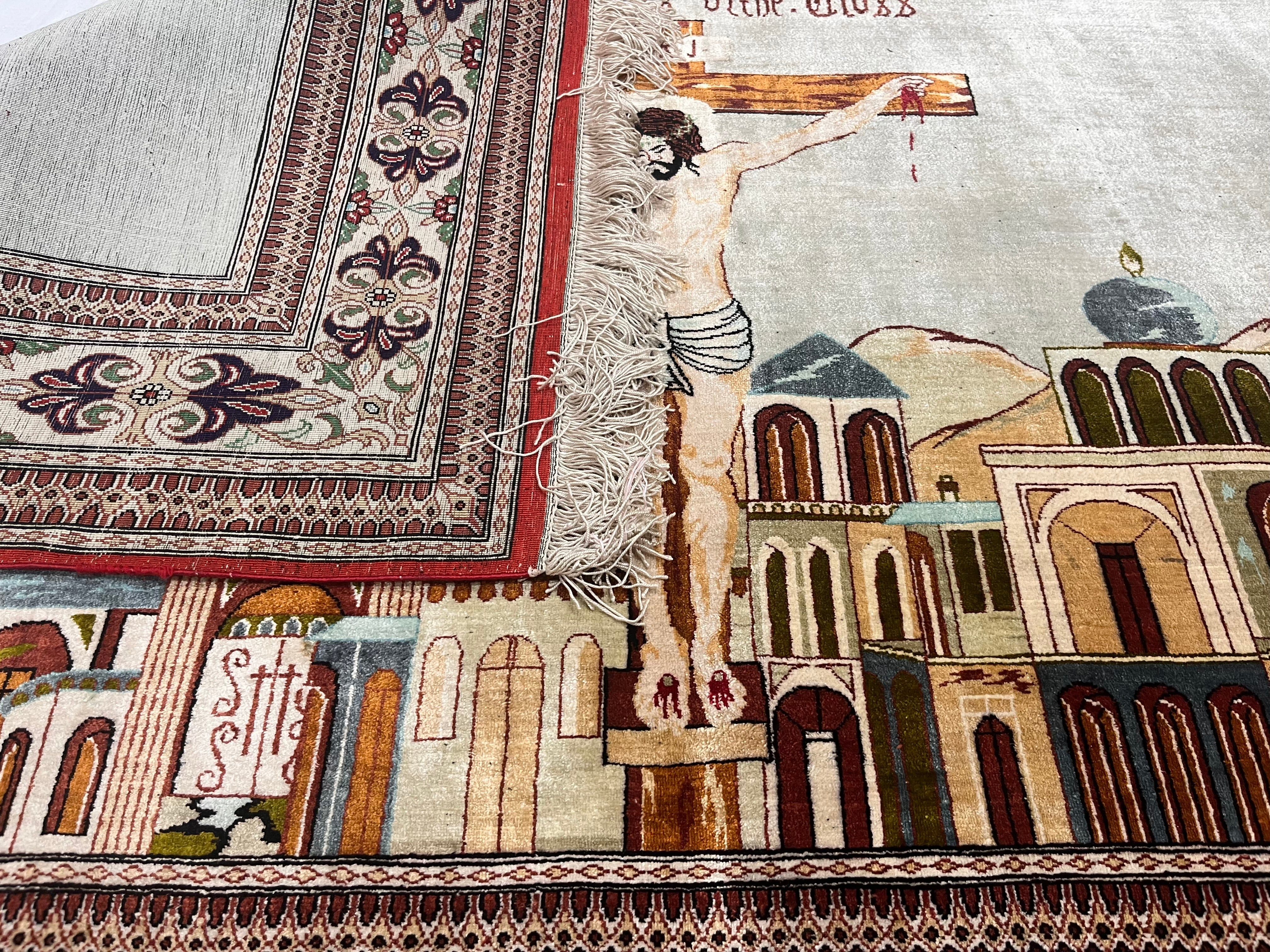 Extremely Fine  Silk Qum Pictorial with Jesus Christ 3' 3" x 4' 11"