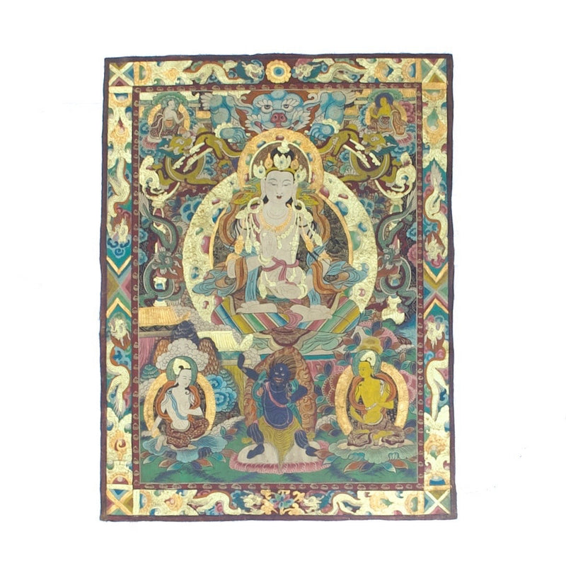 Antique Silk Thanka Artwork Hand Made in Nepal Rug 3' 3