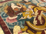 Antique Silk Thanka Artwork Hand Made in Nepal Rug 3' 3" x 4' 4"