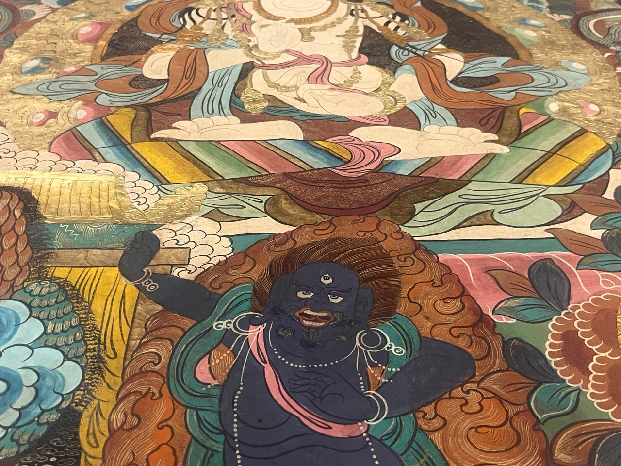 Antique Silk Thanka Artwork Hand Made in Nepal Rug 3' 3" x 4' 4"