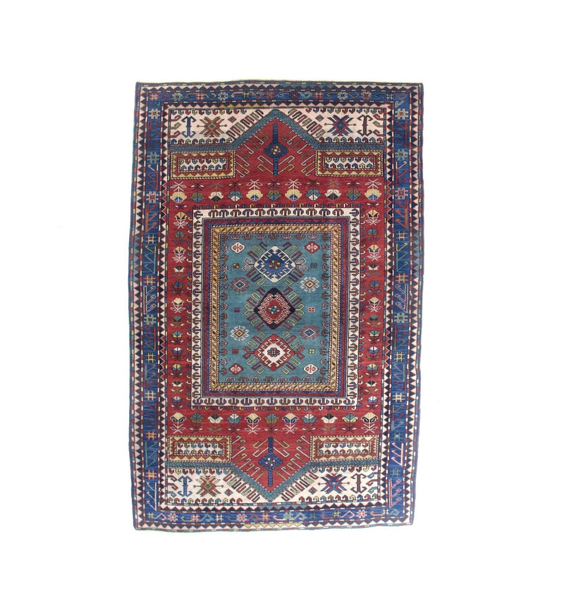 Fine Antique Caucasian Kazak Wool Rug 5'1