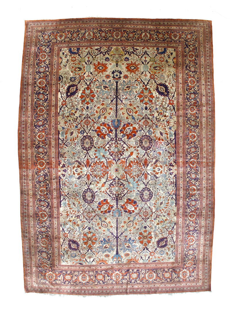 Extremely Fine and Rare Antique  Silk on Silk Heriz Rug 10' 0