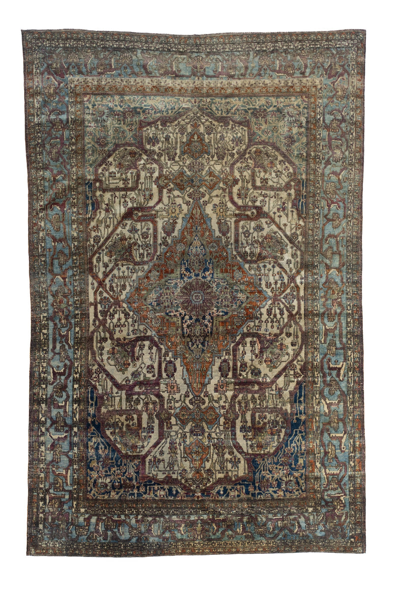 Extremely Fine Antique Silk Mohtasham Kashan Rug 6'5