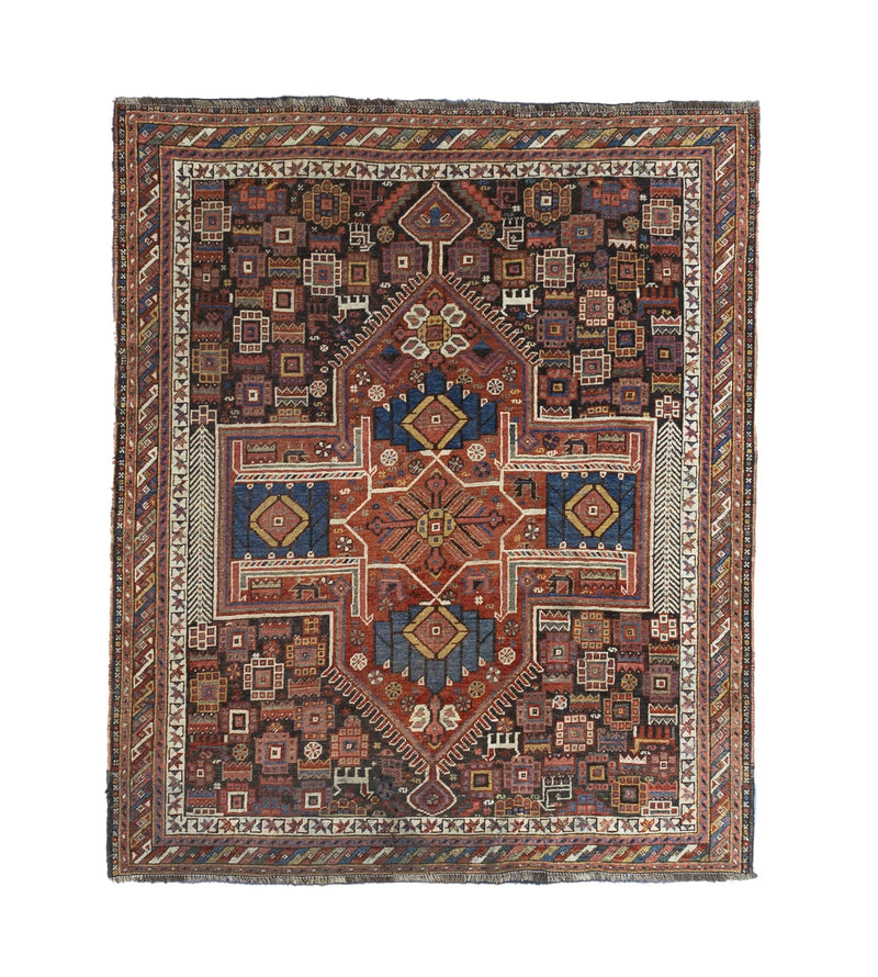 Fine and Rare Antique  Qashqai Tribal Wool Rug 5' 4'' x 6' 4''