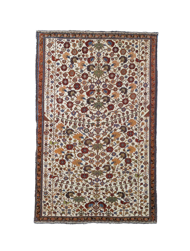 Extremely Fine and Rare Antique  Qashqai Tribal Wool Rug 4' 2'' x 6' 8''