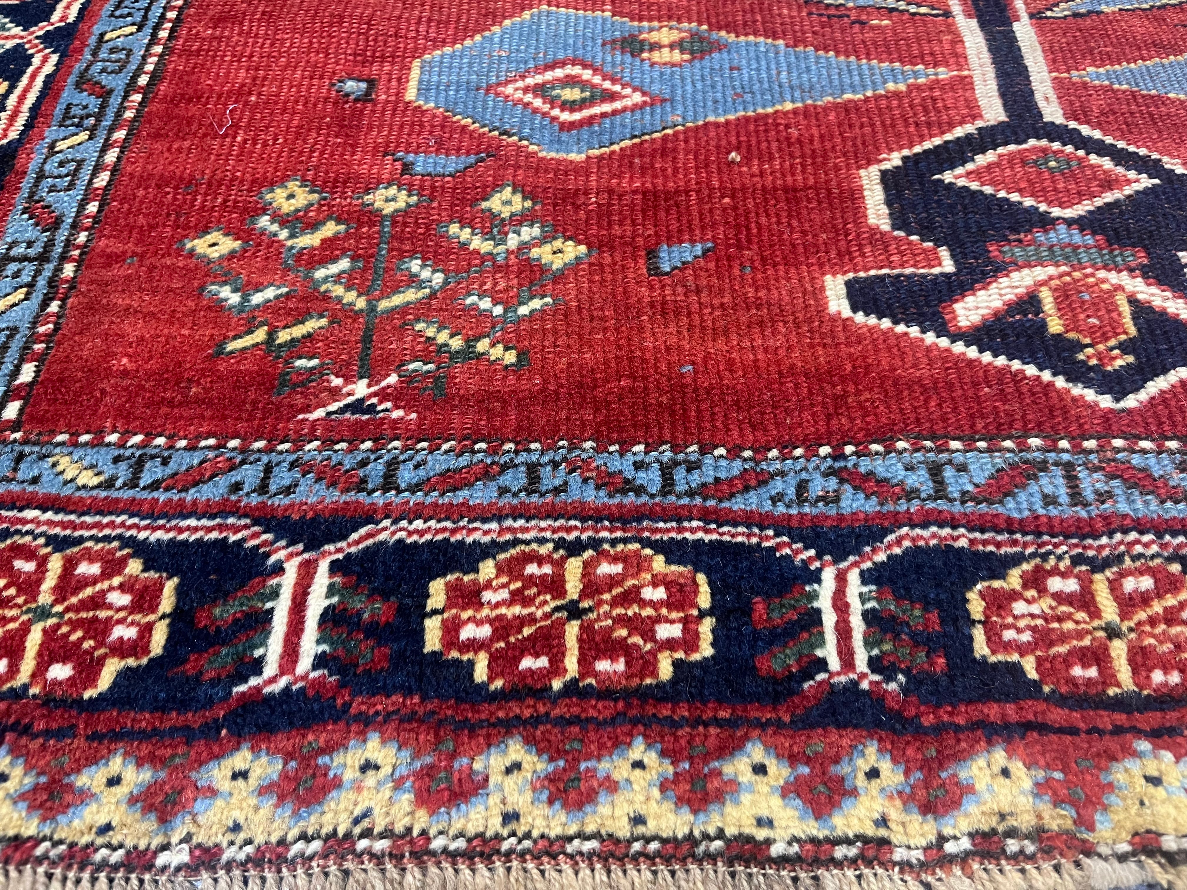 Fine Antique Caucasian Kazak Wool Rug 4'3" x 5' 9''