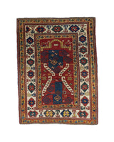 Extremely Rare Size & Unusual Design in an Antique Pinwheel Kazak Wool Rug 4' 1'' x 5' 6''