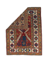 Extremely Rare Size & Unusual Design in an Antique Pinwheel Kazak Wool Rug 4' 1'' x 5' 6''