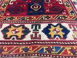 Extremely Rare Size & Unusual Design in an Antique Pinwheel Kazak Wool Rug 4' 1'' x 5' 6''