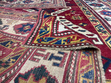 Extremely Rare Size & Unusual Design in an Antique Pinwheel Kazak Wool Rug 4' 1'' x 5' 6''