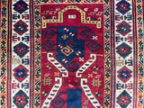 Extremely Rare Size & Unusual Design in an Antique Pinwheel Kazak Wool Rug 4' 1'' x 5' 6''