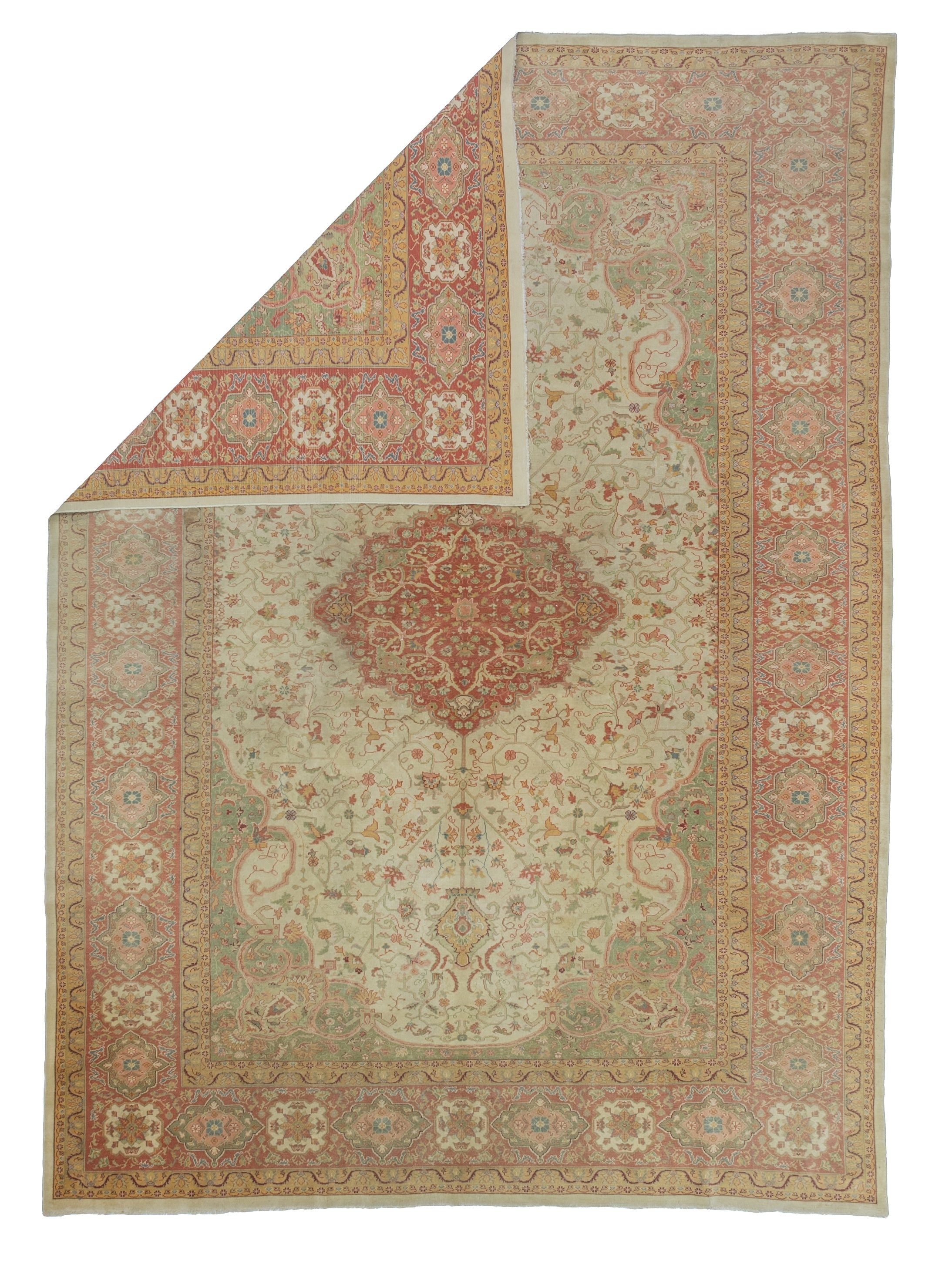 Fine Antique Borlu Oushak Wool Rug 8'7" x 11' 10"