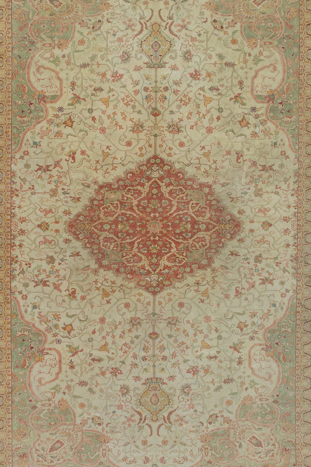 Fine Antique Borlu Oushak Wool Rug 8'7" x 11' 10"
