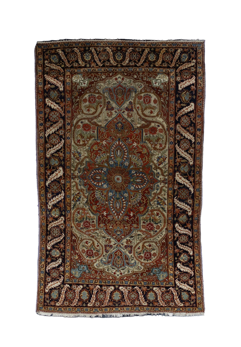 Fine Antique  Mohtasham Kashan Wool Rug 4'5