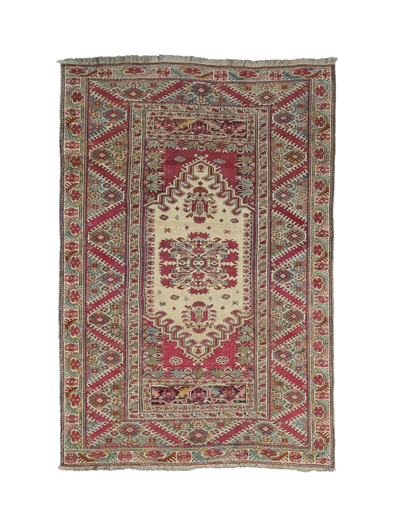 Antique Turkish Giordes Wool Rug 4'1