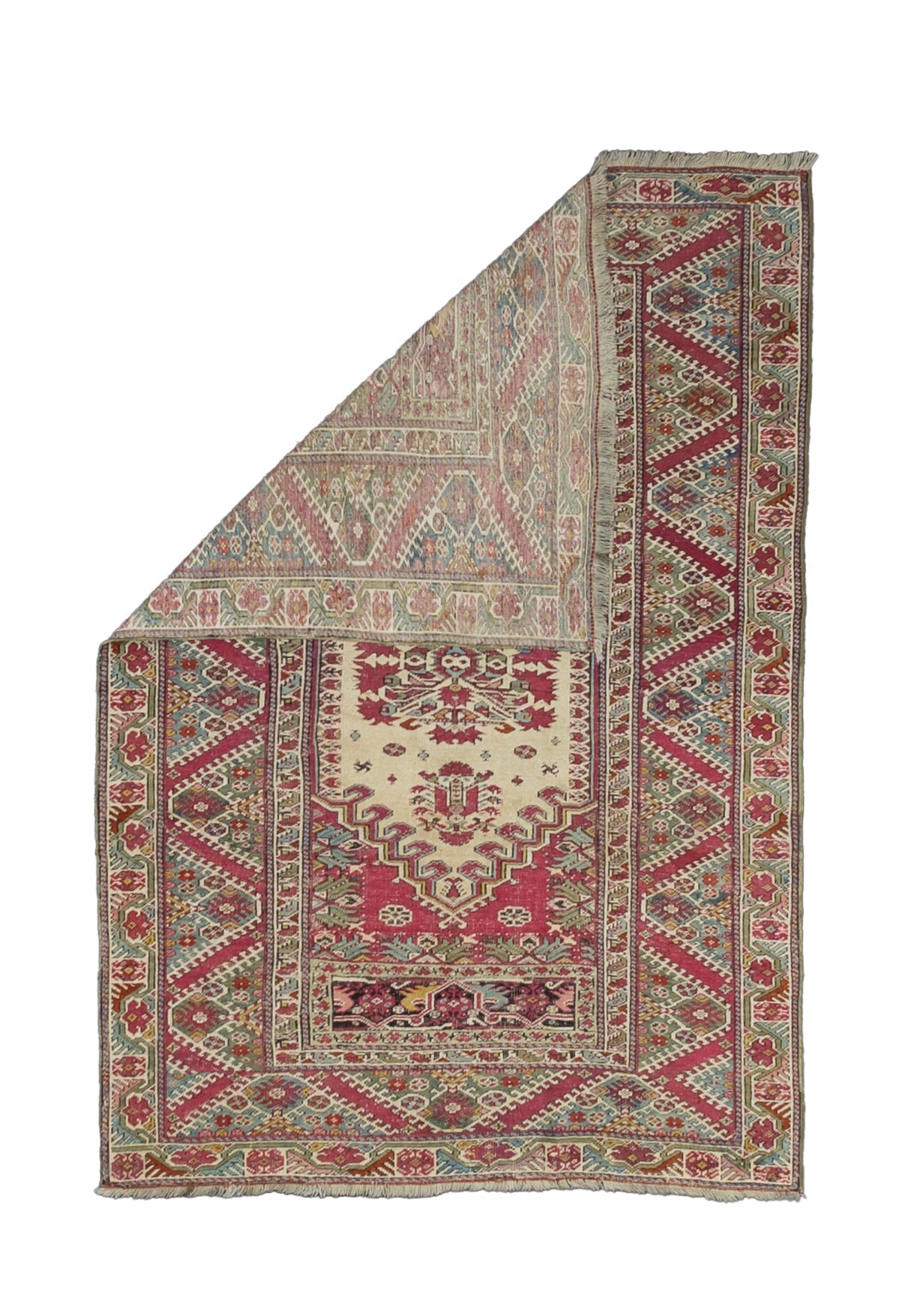 Antique Turkish Giordes Wool Rug 4'1" x 6' 0"
