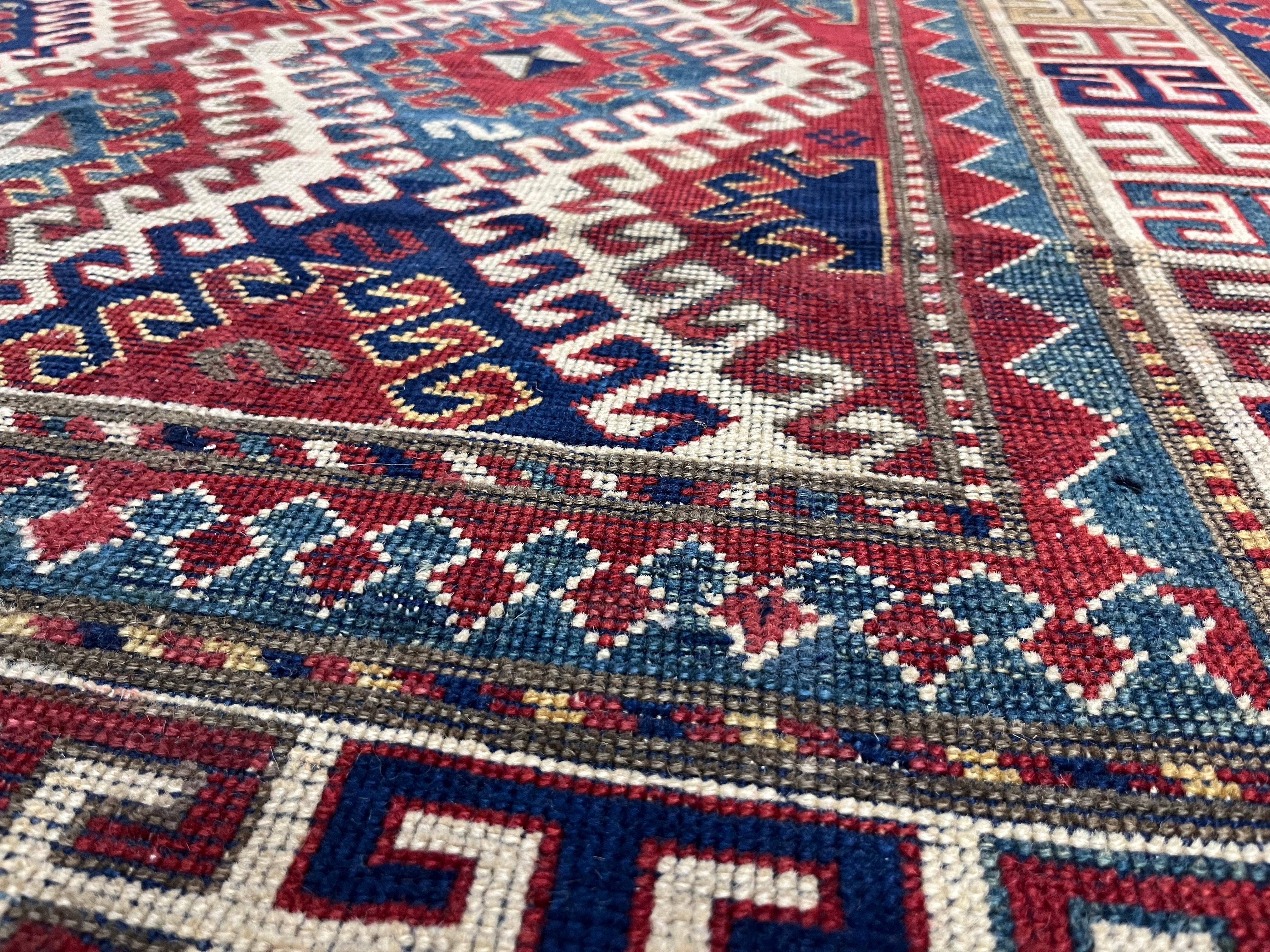 Fine Antique Caucasian Borchelou Kazak Rug 6' 0" x 7' 7''