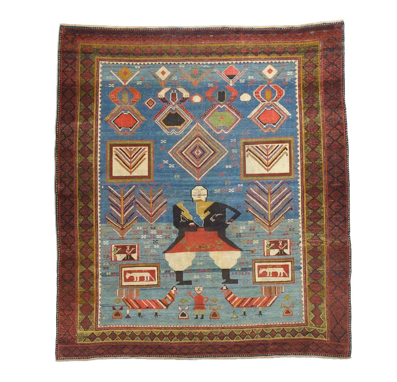 Extremely Fine and Rare Caucasian Kuba Pictorial Wool Rug 4'0
