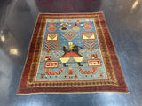 Extremely Fine and Rare Caucasian Kuba Pictorial Wool Rug 4'0" x 6' 0"