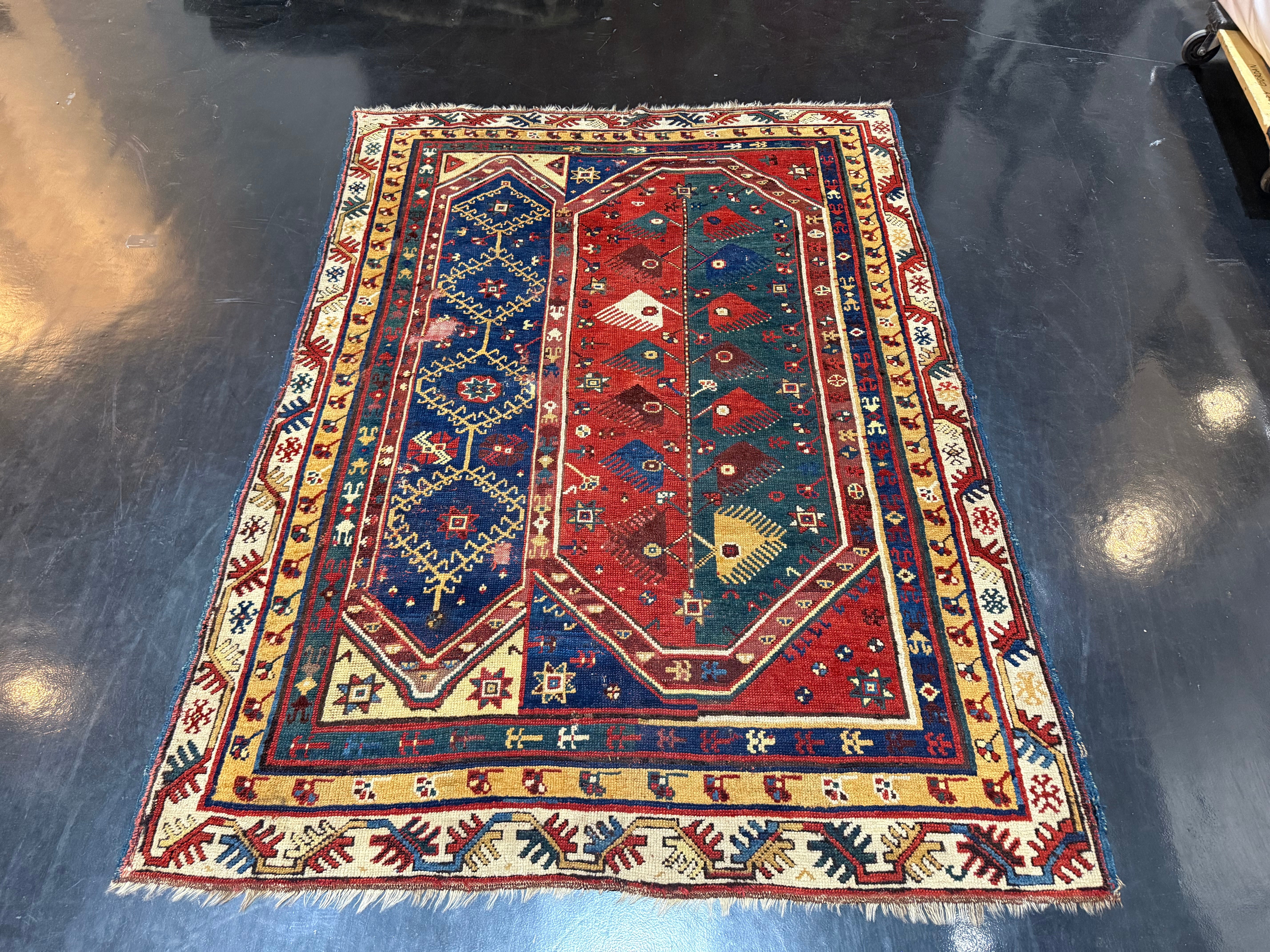 Fine Early Turkish Makri Wool Rug 4' 6" x 5' 0''