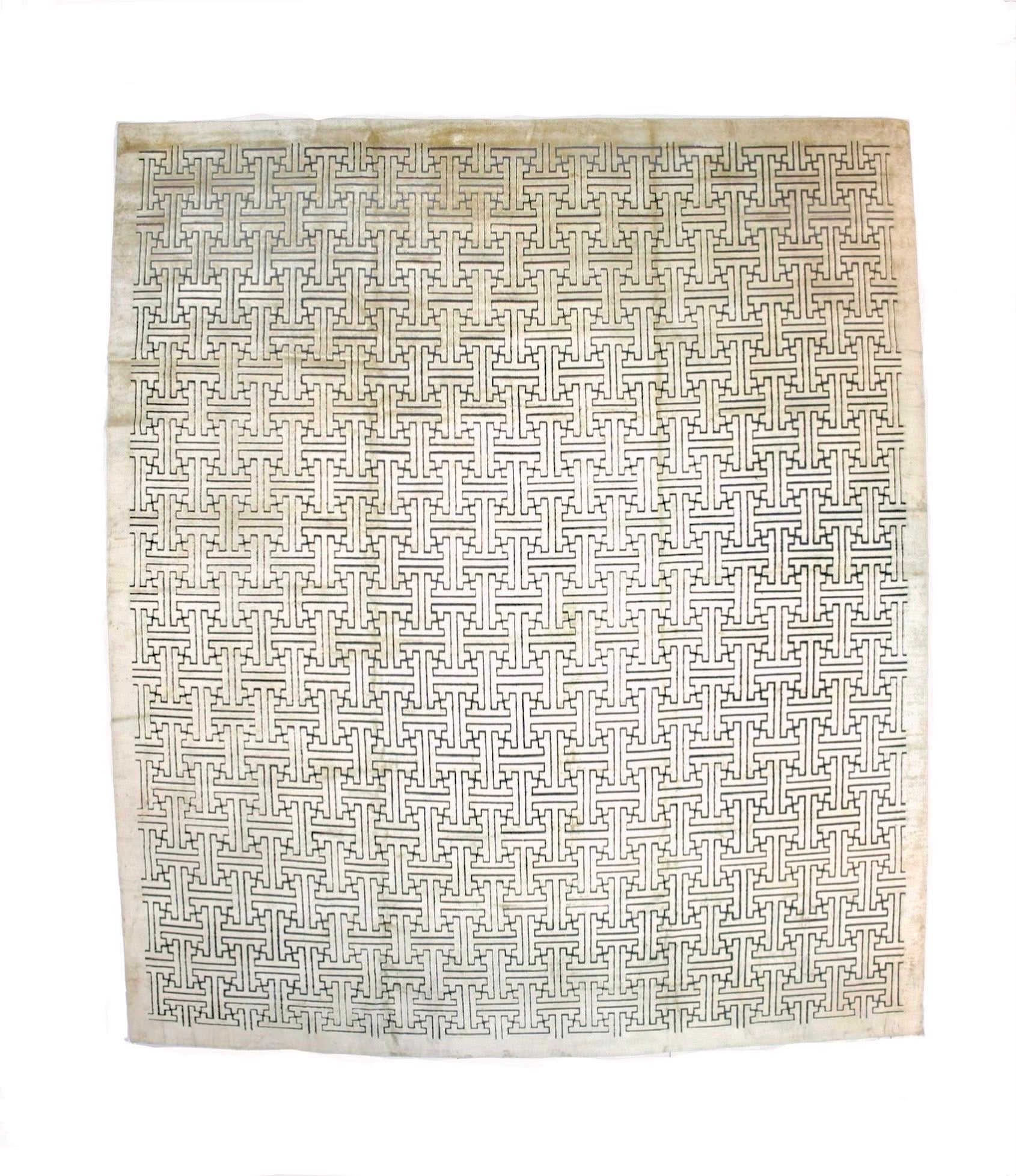 Vintage Tibetan Decorative Wool and Silk Rug 12' 9'' x 14' 9''