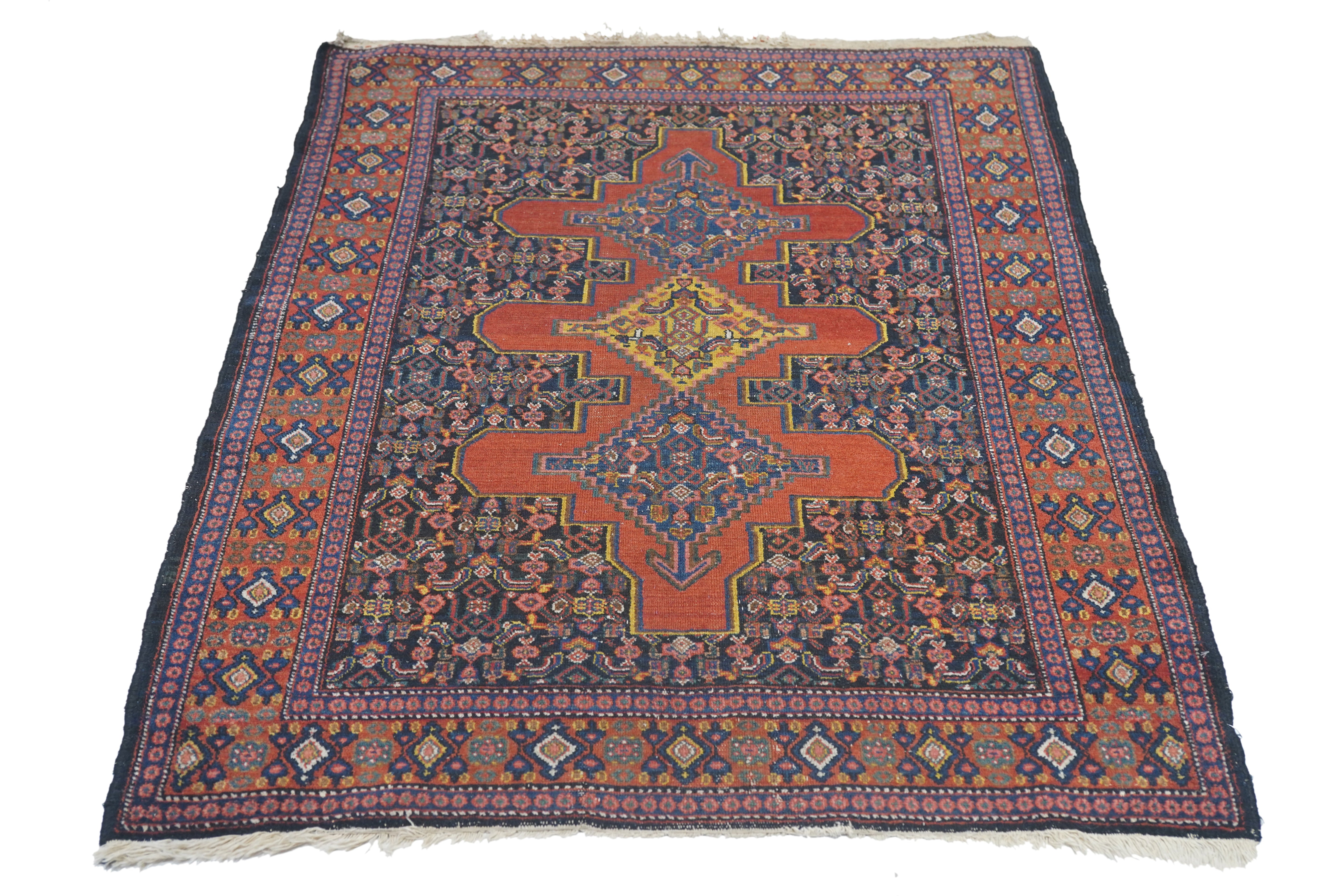 Antique  Senneh Rug 3'7" x 4' 10"