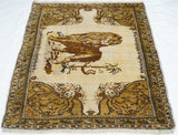Antique  Tabriz Lion Wool Rug 3'7'' x 4'8''