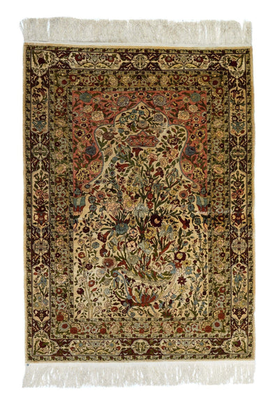 Extremely Fine Antique Silk Hereke Rug 3'5'' x 4'11''
