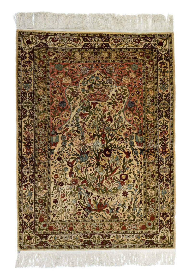Extremely Fine Antique Silk Hereke Rug 3'5'' x 4'11''