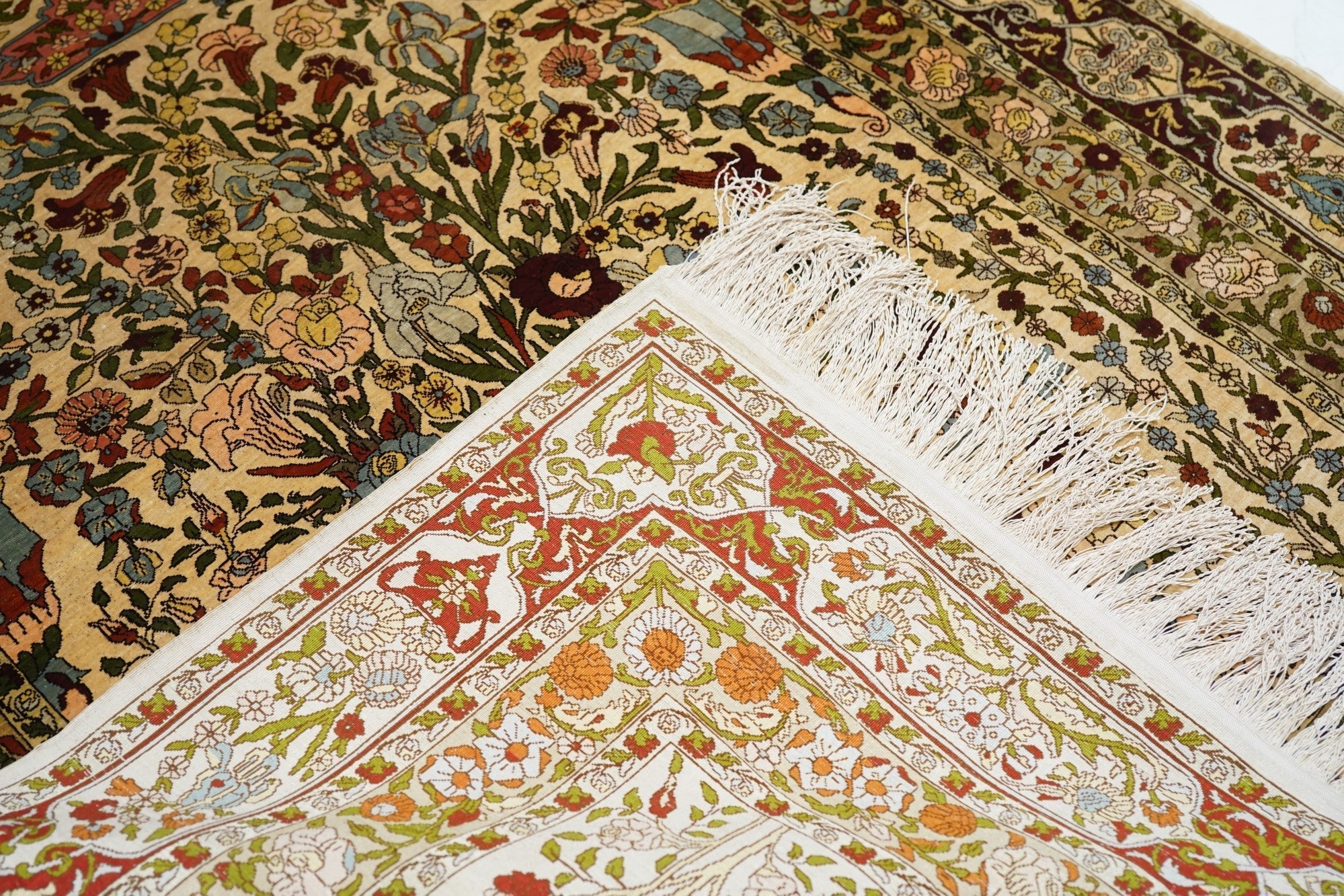 Extremely Fine Antique Silk Hereke Rug 3'5'' x 4'11''