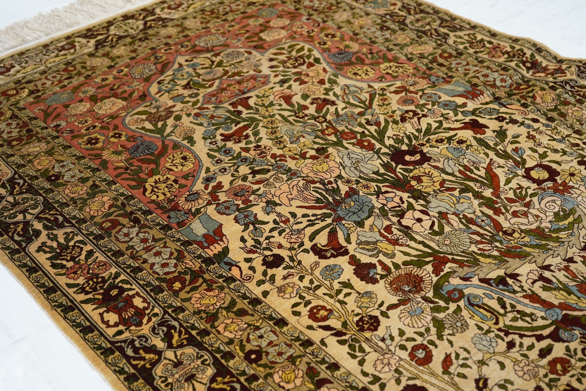 Extremely Fine Antique Silk Hereke Rug 3'5'' x 4'11''