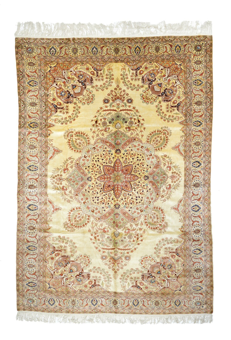 Extremely Fine Vintage Silk Turkish Herekeh Rug 6'5'' x 9'6''