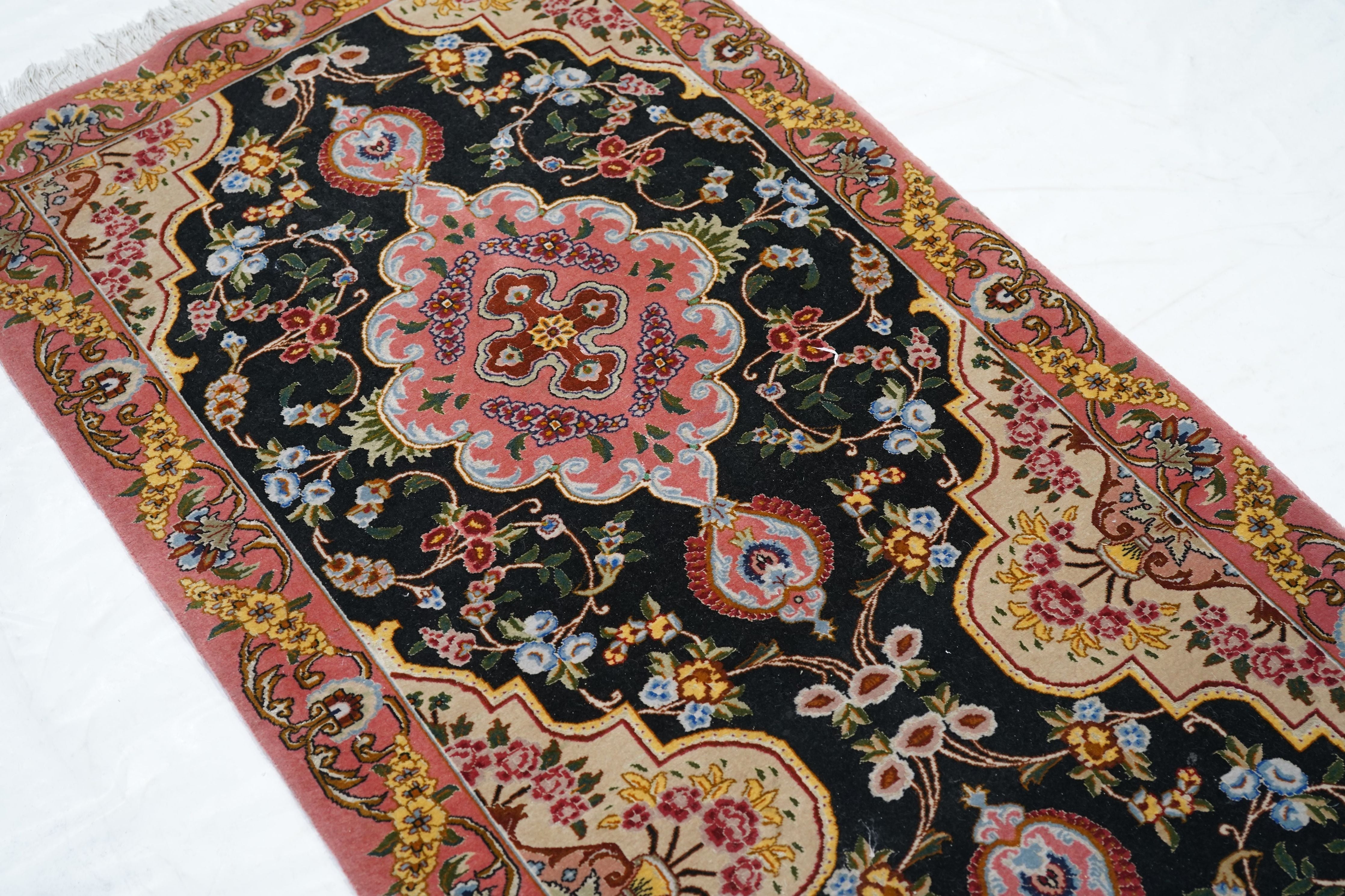 Extremely Fine Vintage  Tabriz Wool & Silk Runner 2'7'' x 10'3''