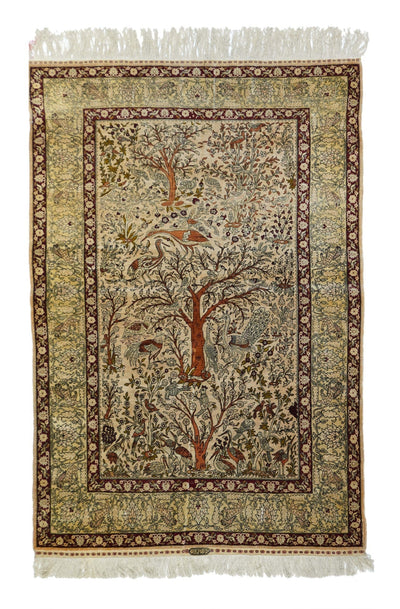 Extremely Fine Vintage Silk Turkish Herekeh Rug 3'8'' x 5'10''