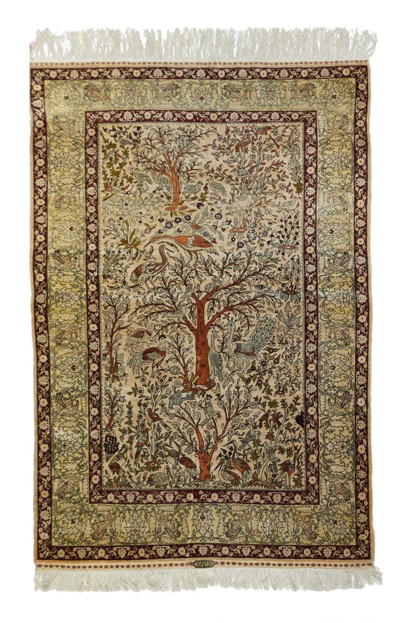 Extremely Fine Vintage Silk Turkish Herekeh Rug 3'8'' x 5'10''