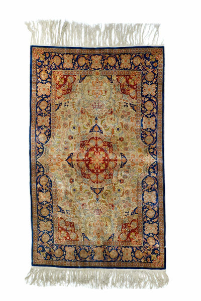 Extremely Fine Antique Silk Hereke Rug Signed by the Master Weaver 2'6'' x 4'1''