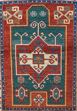 Vintage Caucasian Kazak Fachralo Rug 4'0'' x 5'2''