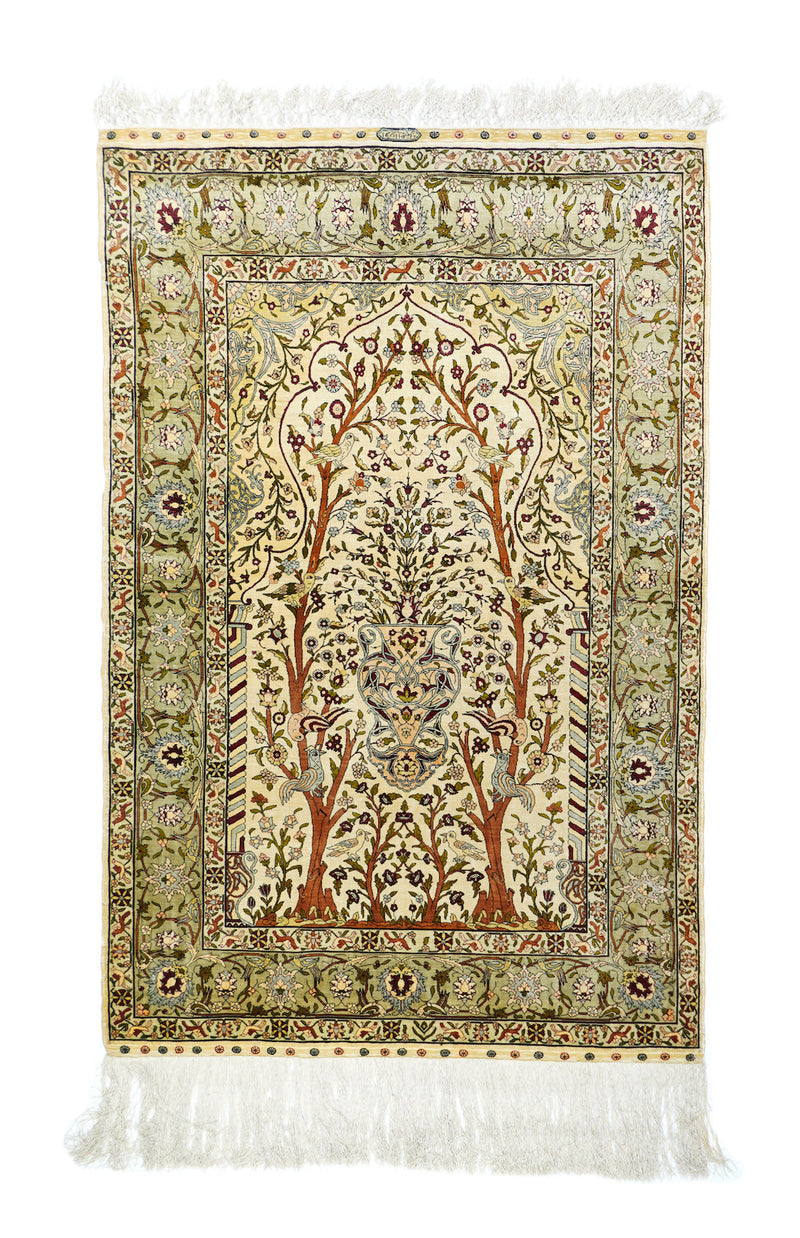 Extremely Fine Vintage Silk Turkish Hereke Rug 3'4'' x 5'0''