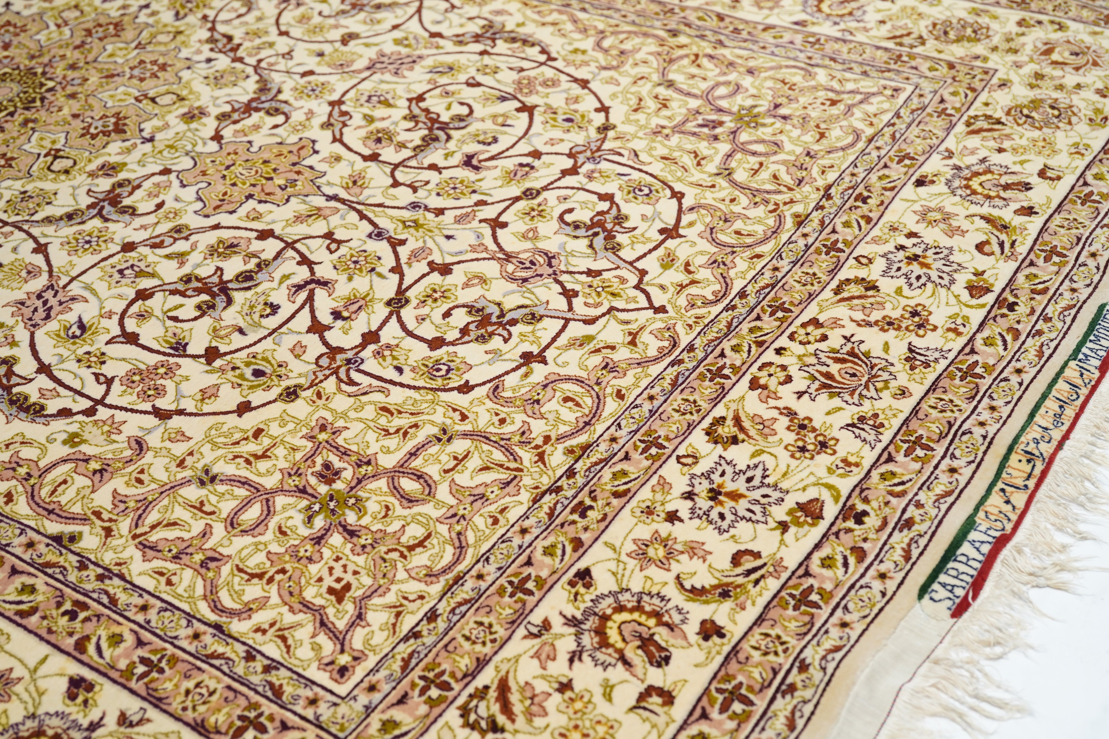Extremely Fine  Isfahan Wool and Silk. Signed Saraf Mamoury Rug 4'10'' x 7'9''