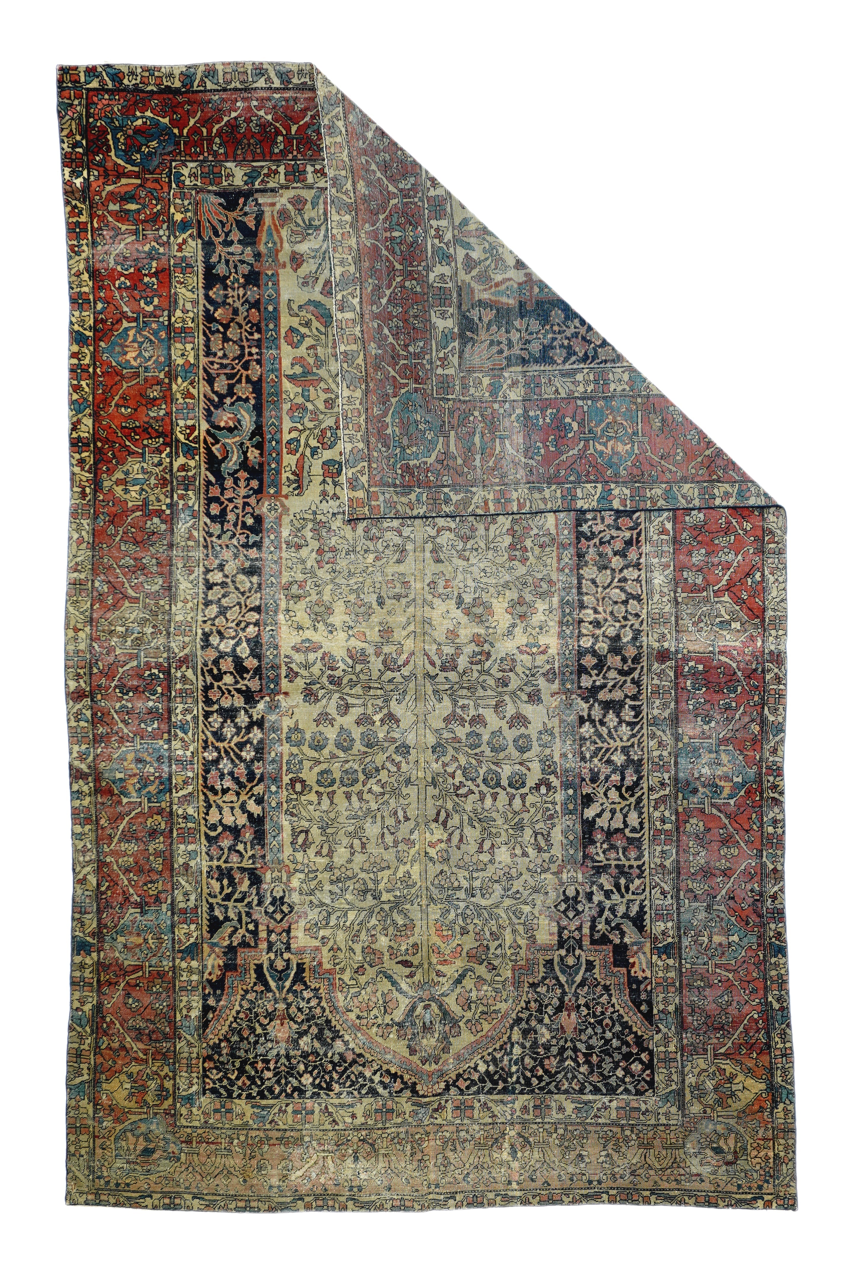 Antique Fine Mohtasham Kashan Rug 5'5" x 8' 8''