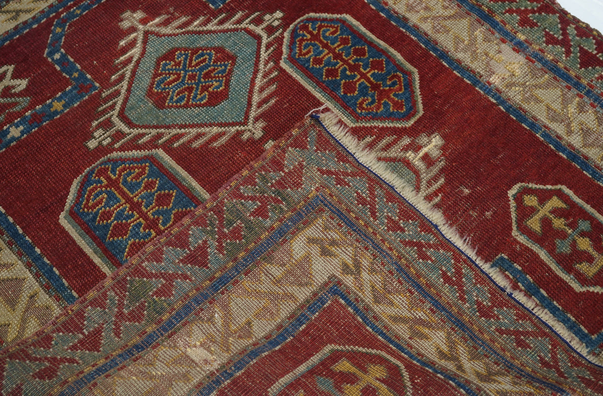 Antique Caucasian Fakhralou Kazak Rug 3'4'' x 3'9''
