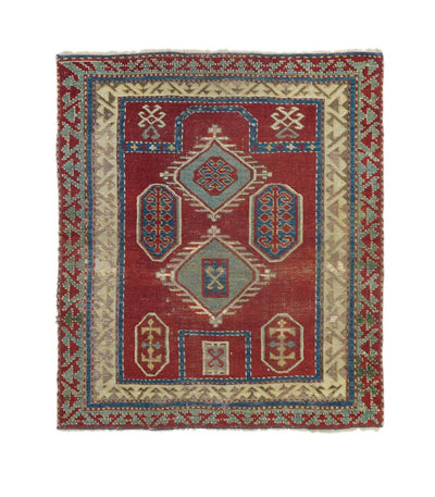 Antique Caucasian Fakhralou Kazak Rug 3'4'' x 3'9''