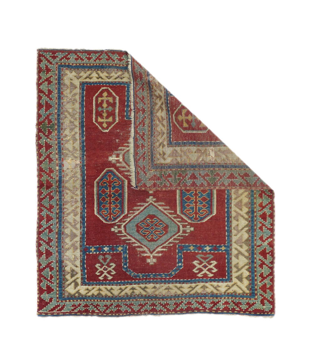 Antique Caucasian Fakhralou Kazak Rug 3'4'' x 3'9''