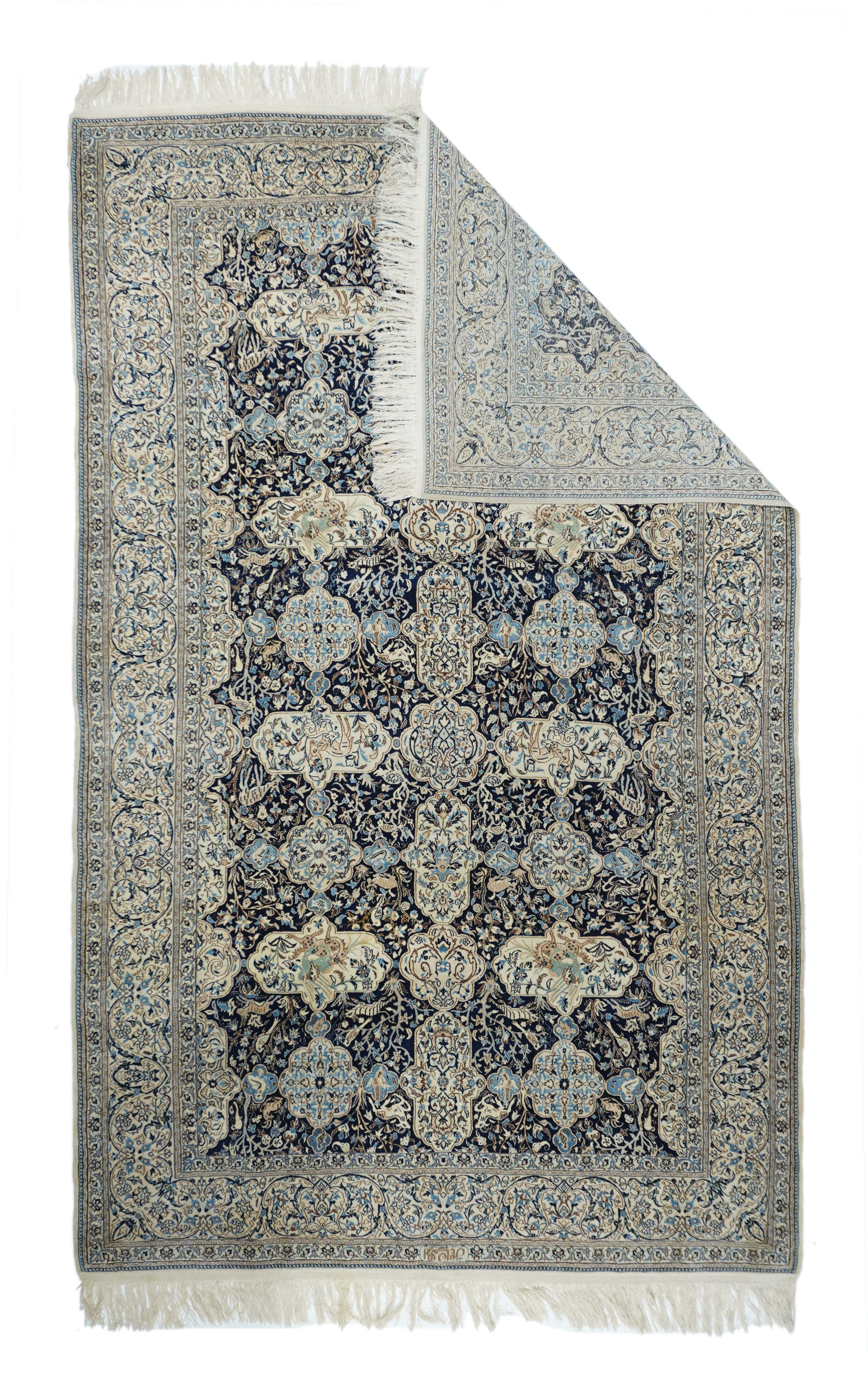 Extremely Fine  Nain Signed Habibian Wool and Silk Rug 6' 0" x 9' 0"