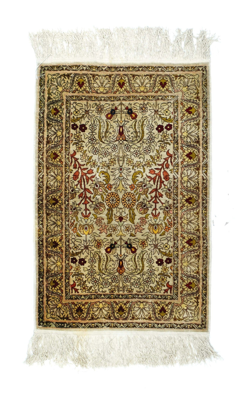 Extremely Fine Vintage Turkish Silk Hereke Rug 1'6'' x 2'5''