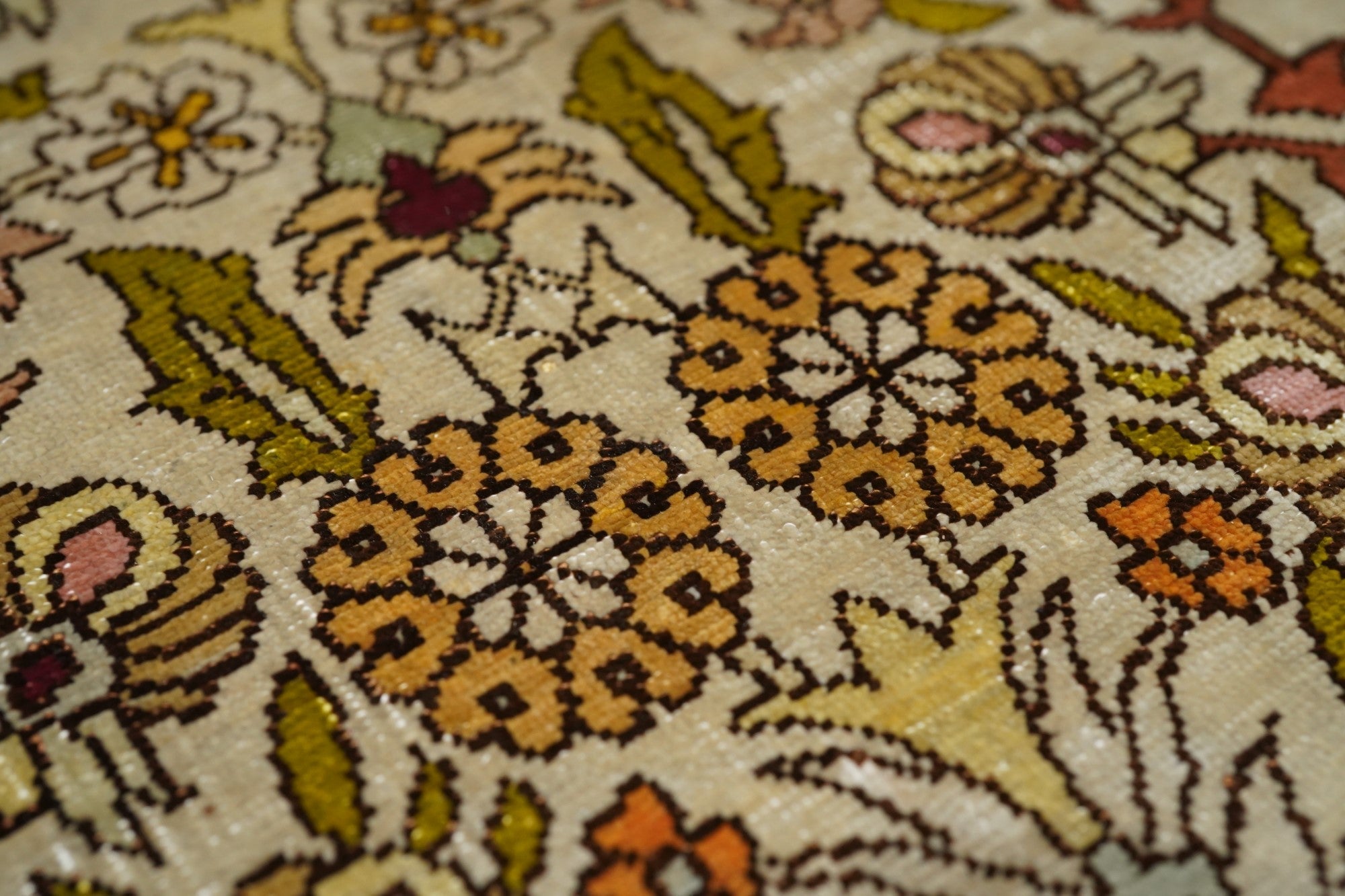 Extremely Fine Vintage Turkish Silk Hereke Rug 1'6'' x 2'5''