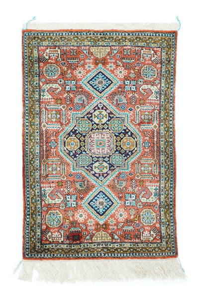 Extremely Fine Vintage Silk Qum Rug 1'10'' x 2'10''