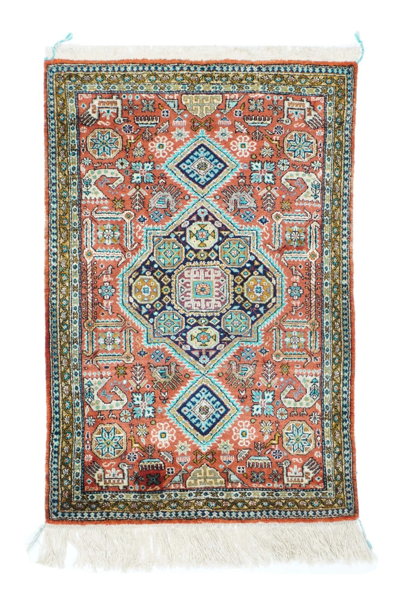 Extremely Fine Vintage Silk Qum Rug 1'10'' x 2'10''
