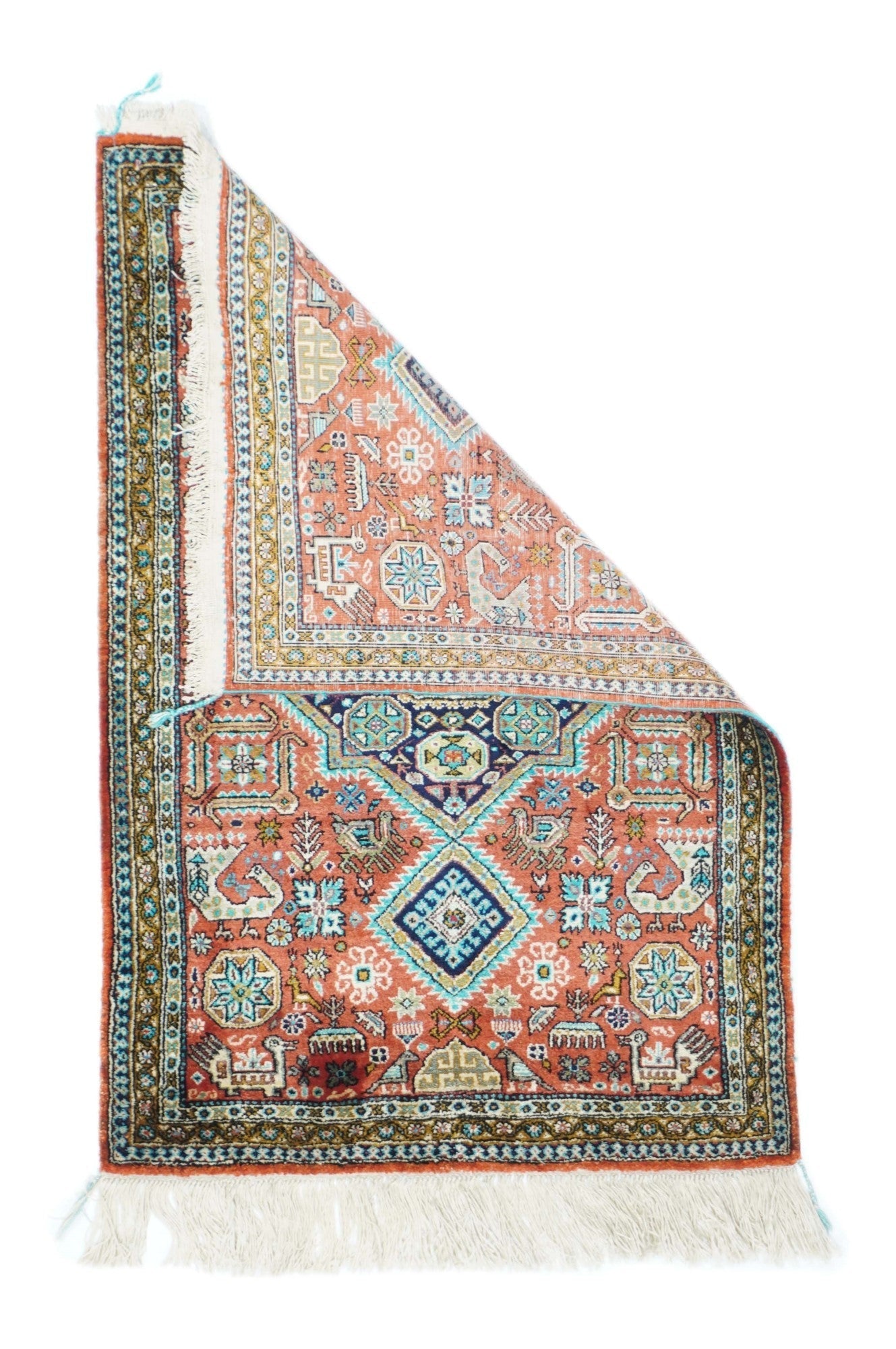 Extremely Fine Vintage Silk Qum Rug 1'10'' x 2'10''